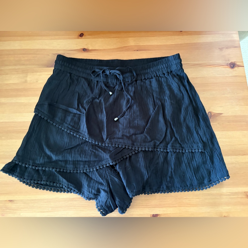 ZARA Smocked Ruffled Tiered Black Gauze Drawstring Skort Size Medium NWT - Picture 9 of 14